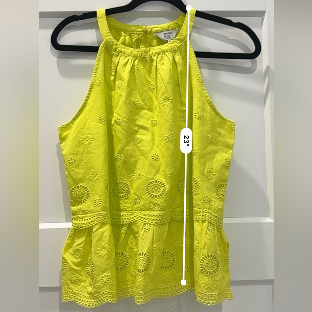 Crown & Ivy |Petite Neon Yellow Eyelet Peplum Tank | PM - Picture 3 of 6